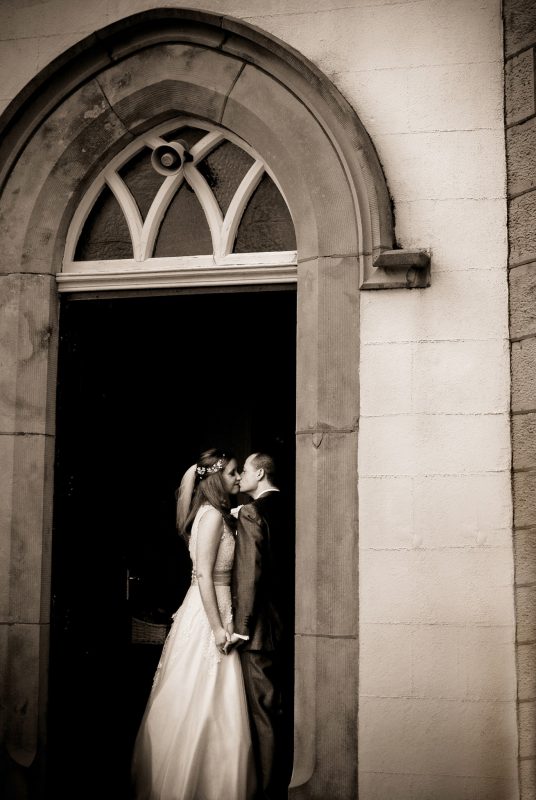 Romantic wedding couple at Church wedding photo